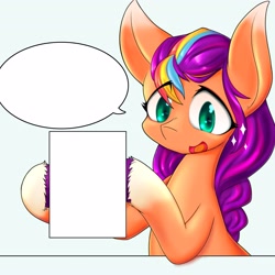 Size: 4096x4096 | Tagged: safe, artist:zemlya, sunny starscout, earth pony, pony, g5, coat markings, eye clipping through hair, female, hoof hold, looking at something, mare, meme template, open mouth, open smile, simple background, smiling, socks (coat markings), sparkles, speech bubble, template, white background