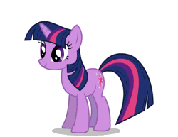 Size: 453x349 | Tagged: artist needed, source needed, safe, twilight sparkle, pony, unicorn, g4, animated, blinking, excited, eye shimmer, gif, grin, happy, jumping, simple background, smiling, solo, unicorn twilight, white background