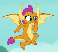 Size: 832x736 | Tagged: safe, screencap, smolder, dragon, g4, my little pony: friendship is magic, non-compete clause, cropped, dragoness, female, flying, raised eyebrow, solo, spread wings, wings