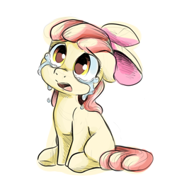 Size: 1000x1000 | Tagged: safe, artist:smirk, apple bloom, earth pony, pony, g4, adorabloom, bow, colored sketch, crying, cute, female, filly, foal, hair bow, sad, sitting, solo