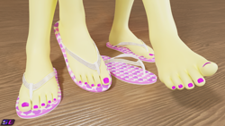 Size: 3840x2160 | Tagged: safe, artist:shadowboltsfm, fluttershy, anthro, plantigrade anthro, g4, 3d, 4k, barefoot, blender, feet, fetish, flip-flops, foot fetish, foot focus, high res, legs, nail polish, not sfm, pictures of legs, sandals, self paradox, self ponidox, toes