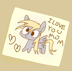 Size: 1620x1606 | Tagged: safe, artist:noupu, derpy hooves, pegasus, pony, g4, cute, derp, derpabetes, female, heart, i love you, implied dinky, implied equestria's best daughter, letter, mare, simple background, solo, weapons-grade cute, wholesome