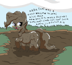 Size: 2000x1800 | Tagged: safe, artist:amateur-draw, mayor mare, earth pony, pony, g4, covered in mud, female, glasses, mare, mud, mud bath, mud play, mud pony, muddy, solo, text, wet and messy