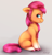 Size: 2208x2292 | Tagged: safe, artist:buttersprinkle, sunny starscout, earth pony, pony, g5, my little pony: a new generation, blushing, braided ponytail, coat markings, cute, female, floppy ears, high res, hooves, looking at you, mare, signature, simple background, sitting, sitting pretty, smiling, socks (coat markings), solo, sunnybetes, weapons-grade cute