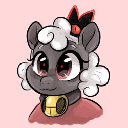 Size: 1000x1000 | Tagged: safe, artist:smirk, pony, bell, bell collar, bust, cloak, clothes, collar, colored sketch, crossover, crown, cult of the lamb, jewelry, ponified, red crown, red eyes, regalia, simple background, solo