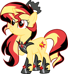 Size: 6728x7339 | Tagged: safe, artist:cloudy glow, artist:shootingstarsentry, sunset shimmer, oc, oc:black sun, oc:onyx sun, pony, unicorn, g4, absurd resolution, alicorn amulet, alternate universe, base used, corrupted, female, mare, red eyes, simple background, smiling, solo, transparent background
