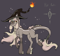 Size: 3116x2905 | Tagged: safe, artist:thelazyponyy, oc, oc only, earth pony, pony, earth pony oc, fire, hat, high res, raised hoof, solo, witch hat