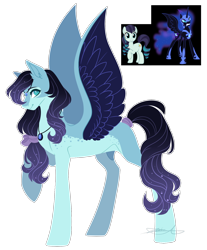 Size: 1446x1744 | Tagged: safe, artist:purplegrim40, coloratura, nightmare moon, oc, oc only, alicorn, pegasus, pony, g4, crack ship offspring, ethereal mane, female, hoof shoes, jewelry, magical lesbian spawn, mare, necklace, offspring, parent:coloratura, parent:nightmare moon, pegasus oc, peytral, simple background, smiling, starry mane, transparent background, wings