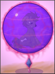 Size: 2752x3680 | Tagged: safe, artist:kinipharian, oc, oc only, oc:kuceski, hengstwolf, werewolf, bubble, floppy ears, frown, high res, male, solo, stallion