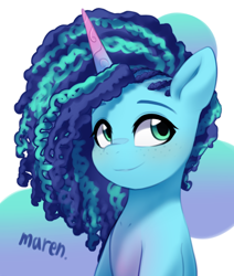 Size: 2446x2888 | Tagged: safe, artist:maren, misty brightdawn, pony, unicorn, g5, curly mane, cute, female, freckles, high res, mare, markings, mistybetes, smiling, solo