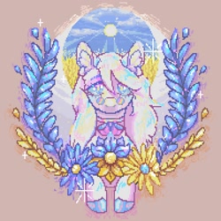 Size: 2000x2000 | Tagged: safe, artist:vetka, oc, oc only, pony, colored hooves, female, field, flower, glasses, golden decoration, golden flowers, happy, high res, mare, national flag, national pride, smiling, solo, summer hat, sun, ukraine, ukrainian independence day, wreath