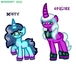 Size: 973x821 | Tagged: safe, artist:musescript, misty brightdawn, opaline arcana, alicorn, pony, unicorn, g5, my little pony: make your mark, my little pony: make your mark chapter 1, spoiler:g5, spoiler:my little pony: make your mark, female, mare, simple background, white background