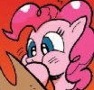 Size: 104x100 | Tagged: safe, official comic, pinkie pie, earth pony, pony, g4, spoiler:comic, cropped, cute, female, mare, offscreen character, puffy cheeks