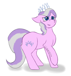 Size: 944x1000 | Tagged: safe, artist:lil_vampirecj, diamond tiara, earth pony, pony, g4, blue eyes, female, filly, foal, jewelry, looking at you, mare, pink body, purple mane, purple tail, simple background, simple shading, smiling, smiling at you, solo, tail, tiara, white background