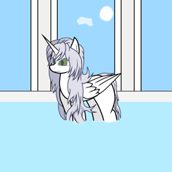 Size: 2000x2000 | Tagged: artist needed, source needed, safe, oc, oc only, oc:κασσάνδρα, alicorn, pony, alicorn oc, high res, horn, solo, wading, water, wings