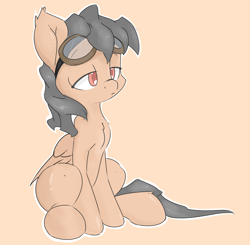 Size: 1600x1570 | Tagged: safe, artist:ando, oc, oc only, pegasus, pony, goggles, lidded eyes, simple background, sitting, solo