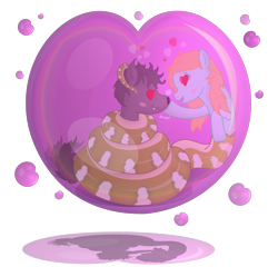 Size: 2500x2400 | Tagged: safe, artist:kinipharian, oc, oc only, lamia, original species, pony, bubble, heart, heart eyes, high res, oc x oc, shipping, simple background, transparent background, wingding eyes