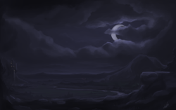 Size: 2700x1698 | Tagged: safe, artist:zlack3r, canterlot, cloud, cloudy, crescent moon, moon, moonlight, night, no pony, ponyville, scenery