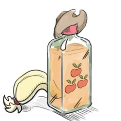 Size: 425x425 | Tagged: safe, artist:fxablom, applejack, g4, alcohol, applejack daniel's, applejack's hat, bottle, cowboy hat, hat, pun, solo, vodka