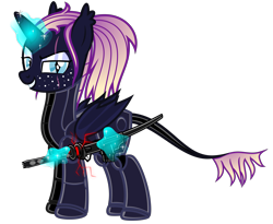 Size: 8260x6763 | Tagged: safe, artist:severity-gray, oc, oc:night shade, alicorn, bat pony, bat pony alicorn, pony, armor, bat wings, eyeshadow, freckles, horn, jetstream sam, katana, leonine tail, looking at you, magic, makeup, metal gear, metal gear rising, nudity, ponytail, power armor, powered exoskeleton, sheath, simple background, smiling, smiling at you, solo, sword, tail, telekinesis, transparent background, weapon, wings