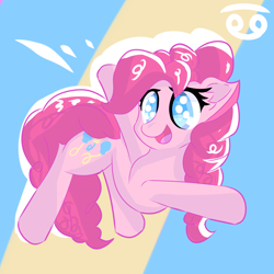Size: 2000x2000 | Tagged: safe, artist:papacruda09, pinkie pie, earth pony, pony, g4, abstract background, female, high res, looking at you, smiling, smiling at you, solo