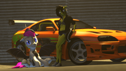 Size: 1920x1080 | Tagged: safe, artist:dub_cotton, oc, oc only, oc:lance, oc:zedwin, bat pony, pony, anthro, 3d, anthro with ponies, car, duo, fast and furious, toyota, toyota supra