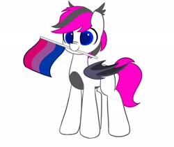 Size: 2048x1728 | Tagged: safe, artist:kittyrosie, oc, oc only, oc:lance, bat pony, pony, bisexual pride flag, commission, flag, pride, pride flag, simple background, smiling, solo, white background