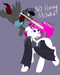 Size: 4000x5000 | Tagged: safe, artist:dicemarensfw, oc, oc only, oc:dicemare, oc:lance, bat pony, pegasus, pony, baseball bat, bat on bat violence, bonk, duo, horny jail, mouth hold, police, tongue out