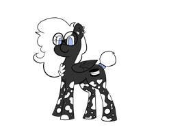 Size: 1600x1200 | Tagged: safe, artist:floof hoof, oc, oc only, oc:double stuff, pegasus, pony, pony town, blue eyes, colored, ear piercing, female, glasses, looking at you, mare, mottled coat, piercing, round glasses, simple background, solo, spots, transparent background