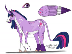 Size: 1280x960 | Tagged: safe, artist:horsemagic20, twilight sparkle, alicorn, classical unicorn, horse, pony, unicorn, g4, cloven hooves, coat markings, deviantart watermark, female, hoers, horn, leonine tail, mare, obtrusive watermark, signature, simple background, solo, twilight sparkle (alicorn), unshorn fetlocks, watermark, whiskers, white background