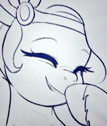 Size: 868x1024 | Tagged: safe, artist:maren, pipp petals, pegasus, pony, g5, bust, cute, eyes closed, female, mare, monochrome, sketch, smiling, solo, wip