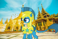 Size: 1200x798 | Tagged: safe, artist:cloudy glow, edit, gallus, pony, g4, the last problem, griffons in real life, guard, irl, myanmar, pagoda, photo, ponies in real life, royal guard, royal guard gallus, yangon