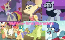 Size: 2048x1266 | Tagged: safe, edit, edited screencap, screencap, aunt holiday, auntie lofty, babs seed, fire flare, mane allgood, nightjar, sludge (g4), snap shutter, snips' dad, street rat, twist, dragon, earth pony, pony, unicorn, father knows beast, filli vanilli, g4, the gift of the maud pie, the last crusade, the summer sun setback, clothes, concave belly, facial hair, female, helmet, leotard, male, mare, slender, stallion, thin