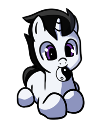 Size: 324x396 | Tagged: safe, artist:neuro, oc, oc only, pony, unicorn, lying down, male, mouth hold, pony oc, prone, simple background, smiling, solo, stallion, transparent background, yin-yang