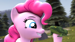 Size: 3840x2160 | Tagged: safe, artist:botxs, pinkie pie, earth pony, frog, pony, g4, 3d, high res, source filmmaker