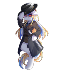 Size: 3093x3647 | Tagged: artist needed, safe, oc, oc:bertha icey windsor, pony, unicorn, bipedal, clothes, female, full body, hat, high res, long hair, overcoat, simple background, solo, standing, sword, transparent background, weapon