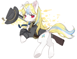 Size: 3093x2368 | Tagged: artist needed, safe, oc, oc only, oc:bertha icey windsor, pony, unicorn, bounty hunter, butt, clothes, female, gun, hat, high res, long hair, plot, simple background, solo, weapon, white background