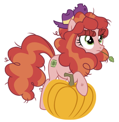 Size: 3067x3140 | Tagged: safe, artist:third uncle, tree h. hooffield, earth pony, pony, g4, cowboy hat, female, hat, haystick, high res, hooffield family, mare, pumpkin, raised hoof, simple background, solo, transparent background