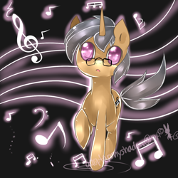 Size: 1000x1000 | Tagged: safe, artist:aquagalaxy, oc, oc only, pony, unicorn, glasses, music notes, solo