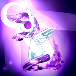 Size: 1000x1000 | Tagged: safe, artist:aquagalaxy, oc, oc only, pegasus, pony, crescent moon, empty eyes, moon, sitting, solo