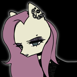 Size: 1024x1024 | Tagged: safe, artist:t-0-rtured, fluttershy, pegasus, pony, g4, black background, chains, doodle, ear piercing, female, fluttergoth, goth, mare, piercing, simple background, solo