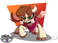 Size: 5911x4402 | Tagged: safe, artist:saucepit, arizona (tfh), cow, them's fightin' herds, bandana, cloven hooves, community related, cows doing cow things, female, logo, simple background, snorting, solo, transparent background