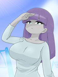 Size: 1668x2224 | Tagged: safe, artist:batipin, maud pie, human, equestria girls, g4, big breasts, breasts, busty maud pie, female, looking at each other, looking at someone, looking up, solo