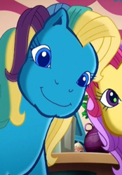 Size: 462x665 | Tagged: safe, screencap, apple spice, seaspray (g3), earth pony, pony, a very pony place, g3, positively pink, close-up, cropped, cute, female, g3 adoraspray, mare, offscreen character, smiling, solo