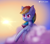 Size: 2271x2005 | Tagged: safe, artist:yumiy_salin, rainbow dash, pegasus, pony, g4, female, high res, mare, red eyes, sky, solo, sun