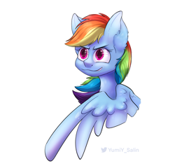 Size: 1965x1860 | Tagged: source needed, useless source url, safe, artist:yumiy_salin, rainbow dash, pegasus, pony, g4, cute, female, mare, red eyes, simple background, solo, watermark, white background