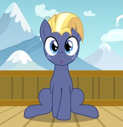 Size: 1963x2035 | Tagged: safe, artist:badumsquish, derpibooru exclusive, star tracker, earth pony, human, pony, g4, once upon a zeppelin, season 7, :o, airship, cloud, curious, cute, fog, freckles, human on pony petting, male, mountain, mountain range, offscreen character, offscreen human, open mouth, petting, pov, show accurate, sky, solo, stallion, trackerbetes, zeppelin