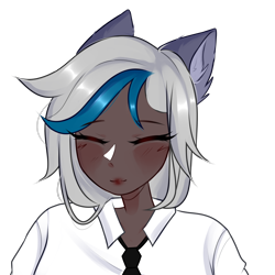Size: 2800x2800 | Tagged: safe, artist:idkhesoff, oc, oc only, oc:elizabat stormfeather, human, blushing, clothes, commission, cute, dark skin, eared humanization, eyes closed, female, high res, humanized, humanized oc, necktie, shirt, simple background, solo, transparent background, ych result