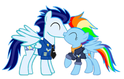 Size: 1135x720 | Tagged: safe, artist:mlplary6, rainbow dash, soarin', pegasus, pony, g4, the last problem, bomber jacket, clothes, duo, female, husband and wife, jacket, kissing, male, mare, older, older rainbow dash, older soarin', older soarindash, ship:soarindash, shipping, simple background, stallion, straight, transparent background, vector