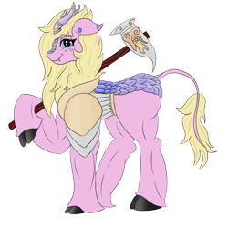 Size: 1600x1600 | Tagged: safe, artist:gray star, oc, oc only, oc:perri, kirin, armor, blonde, blue eyes, chest fluff, dungeons and dragons, fantasy class, female, hammer, knight, mare, muscles, paladin, pen and paper rpg, rpg, scales, simple background, smiling, solo, transparent background, warrior